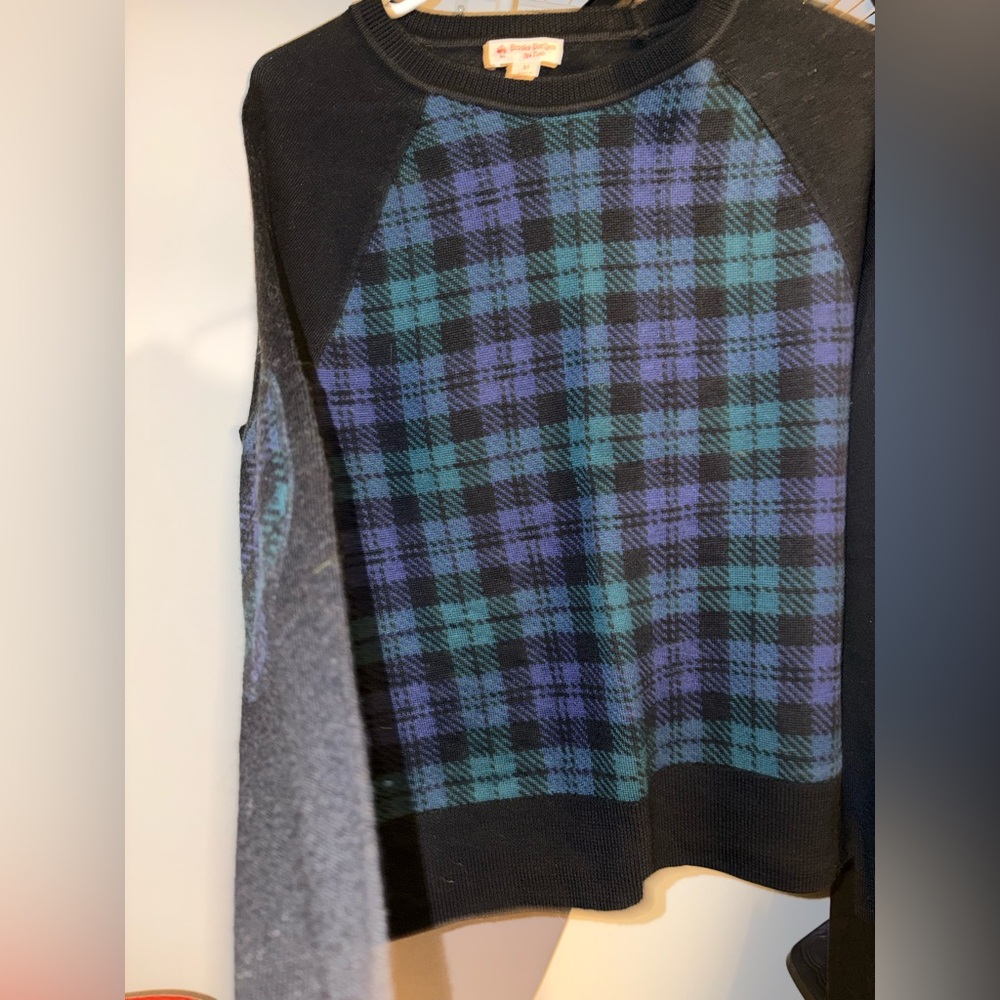Brooks Brothers Black and Blue Plaid Crewneck Sweater